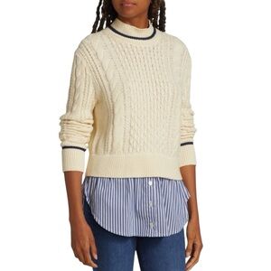 Veronica Beard Cable knit Sweater with Stripe Underlayer Cotton Wool Size XS